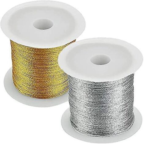 2 Rouleaux De Corde De Soie Tisse (or Et Argent), Corde De Production Artisanale De Corde En Mtal De Fil De Soie De Nol De 100m, Utilise Pour La P