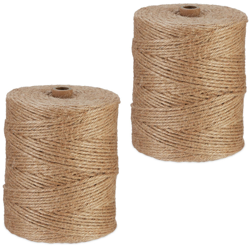 2 rouleaux de ficelle en jute (chacune : 300 m), bricolage, jardin, emballage, nature - Relaxdays