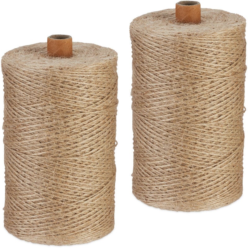 2 rouleaux de ficelle en jute (chacune : 500 m), bricolage, jardin, emballage, nature - Relaxdays