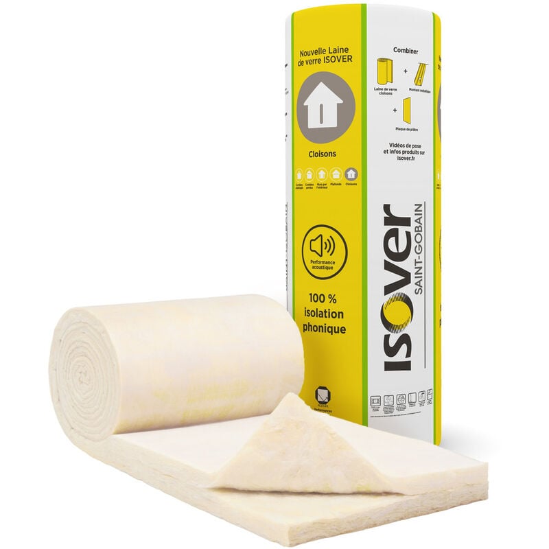 2 rouleaux de laine de verre x 2 lés 45 mm pour les cloisons lambda 40 Isover rouleau 1,2x2,4 m nu - R=8 m².K/W Isover
