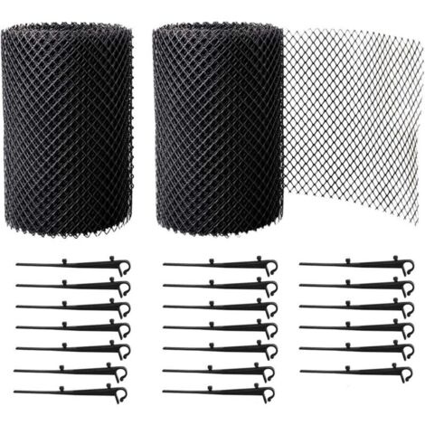 2 Rouleaux Grilles de Protection de Gouttière durable en PP, Protège Toiture et Protection contre Feuille + PLUS 20 Crochets de fixation+18cm de largeur+16m de longeur