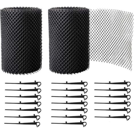 2 Rouleaux Grilles de Protection de Gouttière durable en PP, Protège Toiture et Protection contre Feuille + PLUS 24 Crochets de fixation+18cm de largeur+16m de longeur