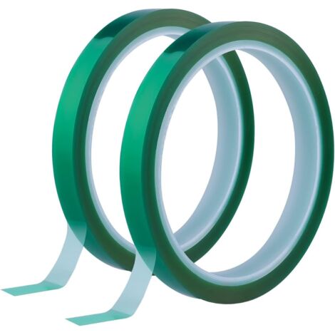2 Rouleaux Ruban Adhésif Haute Température, 10 mm x 33 m (108 Pieds) Ruban Adhésif Thermique pour Sublimation Peinture Circuits Imprimés Revêtement en Poudre (Vert)