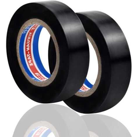 2 Rouleaux Ruban Adhésif Isolant, Ruban Électrique, Haute Température la Résistance PVC Tape, Ruban Adhésif Gaffer, 16mm × 6m (Noir)