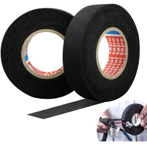 2 Rouleaux Ruban Adhésif Tissu Ruban Adhésif Isolant Noir 15M Ruban pour Voiture en Tissu 19mm/25mm Ruban Adhésif Câble Résistance à la Température pour Fils Exposés