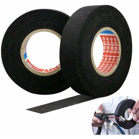 2 Rouleaux Ruban Adhésif Tissu Ruban Adhésif Isolant Noir 15M Ruban pour Voiture en Tissu 19mm/25mm Ruban Adhésif Câble Résistance à la Température pour Fils Exposés
