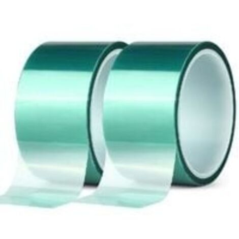 2 rouleaux Ruban de masquage en polyester haute température vert enduit en poudre PET Idéal pour peindre, anodiser les applications (50mm x 33 m)