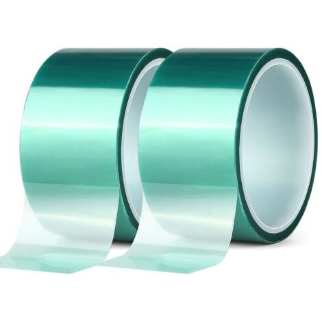 2 rouleaux Ruban de masquage en polyester haute température vert enduit en poudre PET Idéal pour peindre, anodiser les applications (50mm x 33 m)