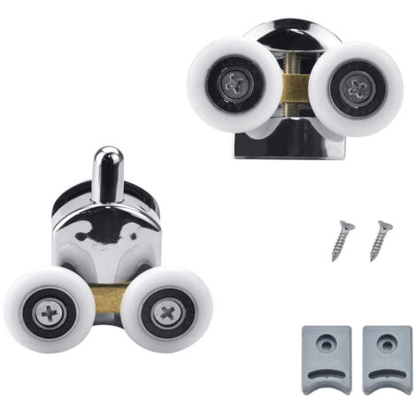 2 roulettes doubles pour paroi de douche, roulettes de porte de douche multifonctionnelles (1 en haut + 1 en bas - 23 mm), réglable en hauteur