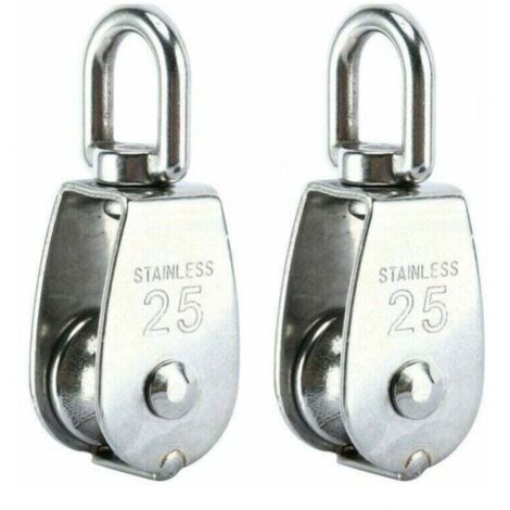 2 ruedas simples de 25 mm, ruedas elevadoras de acero inoxidable 304, polea de elevación, capacidad de carga 250 kg – color plata