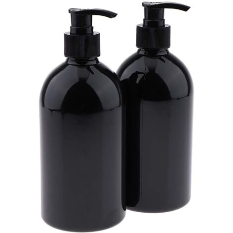 2 runde, schwarze 500-ml-Pumpflaschen, nachfüllbar für Shampoo/Lotionen/ätherische Öle
