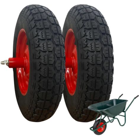 2 Ruote PNEUMATICHE Complete 3.50-8 (4pr) + CUSCINETTI RICAMBI CARRIOLA Modello Vespa ASSE LUNGO 155mm GOMME TASSELLATA