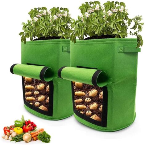 2 Sacs de Culture de Pommes de Terre, 10 Gallon Sac de Plantation Jardin Tissu Non tissé avec Poignées Fenêtre Sac à Plantes pour Patate Fraise Tomate Fleur Patios Jardin Balcons(Vert)