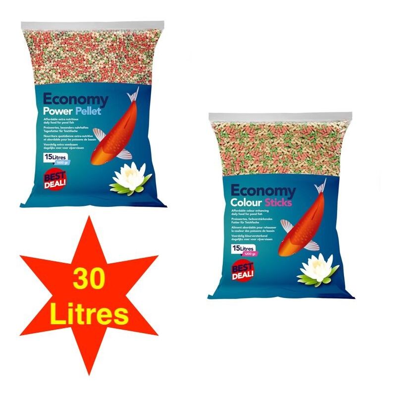 2 Sacs de Nourriture Mix En Stick et Granulés 15 l Pour Kois : Bassin Et D'Étangs
