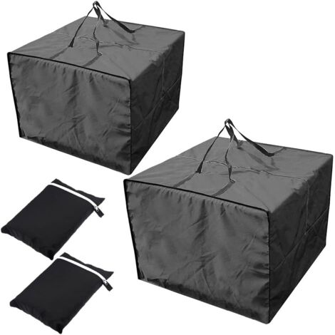 2 sacs de rangement carrés pour meubles de jardin, tapis de jardin, sacs de rangement étanches, housses de siège Oxford pour coussins de canapé (noir)