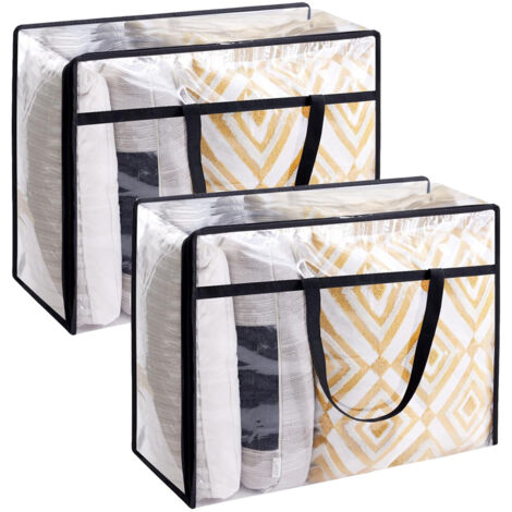 2 sacs de rangement transparents pour couettes, vêtements et literie, 90 L, sacs de rangement pour couvertures en plastique, avec fermeture éclair et poignée