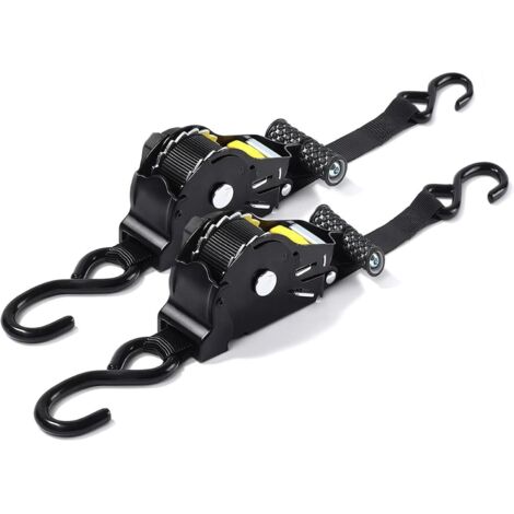 2 Sangles d'Arrimage à Cliquet Rétractables Automatiques 25 mm x 3,3 mètres avec Crochets - EINNENFFER - Résistance à la Traction de 680 kg, Pratiques et Faciles à Utiliser
