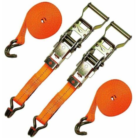 2 sangles de tension avec cliquet et crochet 2000kg 5m sangle à cliquet sangles d'arrimage 25mm (orange)