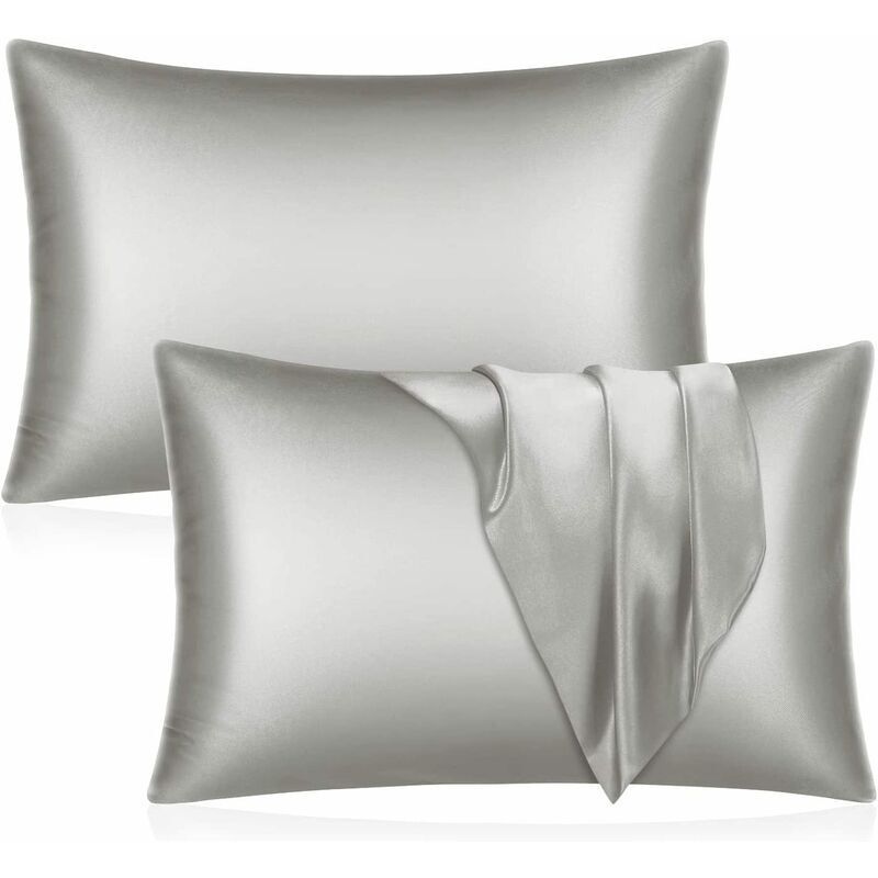 2 satin pillowcases, 51 x 76 cm, envelope closure, anti-breakage and anti-wrinkle, for sensitive skin and curly hair