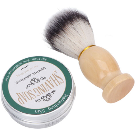 2 Savons à Barbe 60g à la Menthe Fraîche - Kit de Rasage Homme Comprenant Brosse et Baume Hydratant