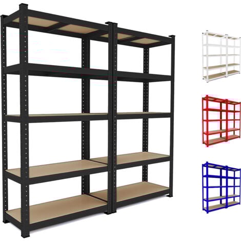 2 Scaffali In Metallo E MDF Scaffale Ad Alta Portata Fino a 875 kg Con 5 Ripiani Regolabili Ideale Per Garage Officina Cantina Capannone Magazzino Design Modulare 180 x 90 x 40 cm (Nero)
