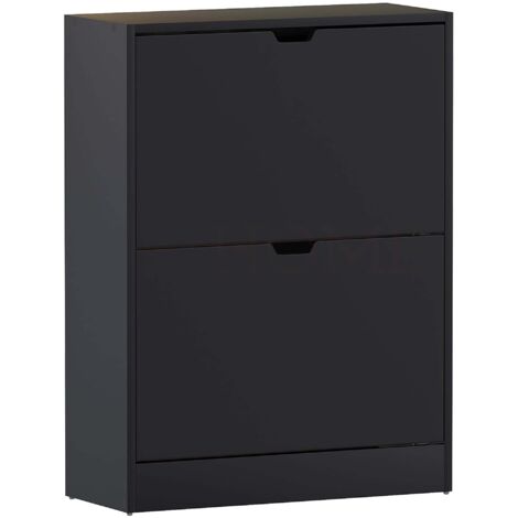 2 Schubladen Schuhschrank Flur Aufbewahrung Schrank Stehschrank, 100% FSC, Schwarz