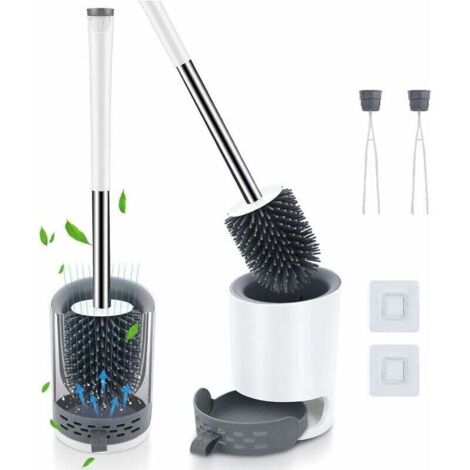 2 scopini per WC con supporto, scopino per WC in silicone adatto per montaggio a parete/su appoggio, morbido, con porta scopino e pinzetta