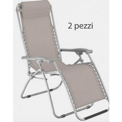2 Sdraio Reclinabile Giardino Ecru Esterno Poltrona con Poggiapiedi Cuscino
