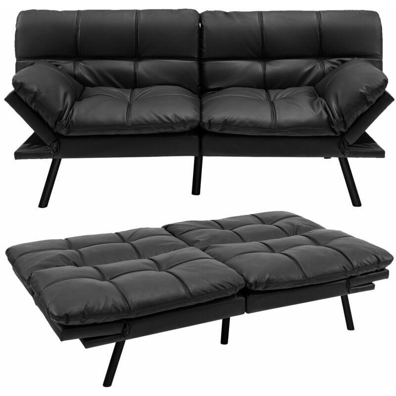 2 Seat Convertible Loveseat Sofa Bed Memory Foam Sleeper Couch 3-level Adjust