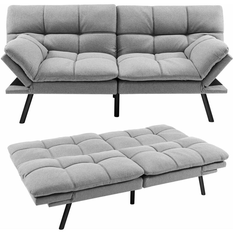 2 Seat Convertible Loveseat Sofa Bed Memory Foam Sleeper Couch 3-level Adjust
