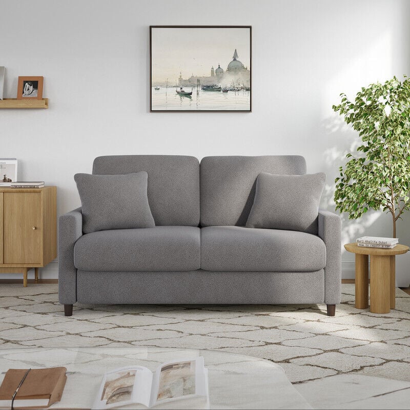 2-Seater Boucle Fabric Sofa with Included Cushions - Compact Upholstered Loveseat for Living Room, Grey