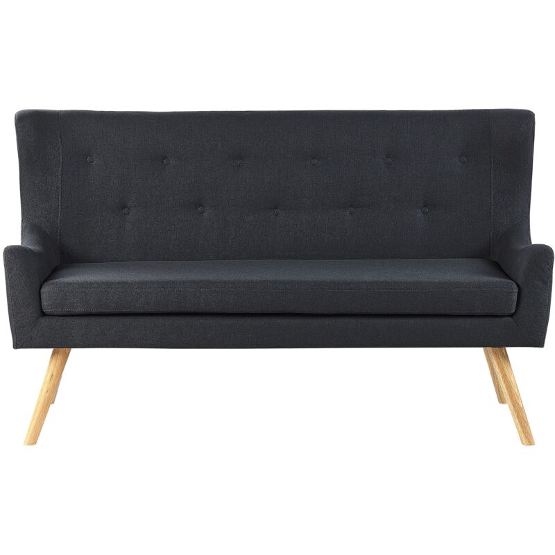 Beliani - Fabric 2-Seater Kitchen Wingback Sofa Black Polyester Light Wood Legs Bench Skibby