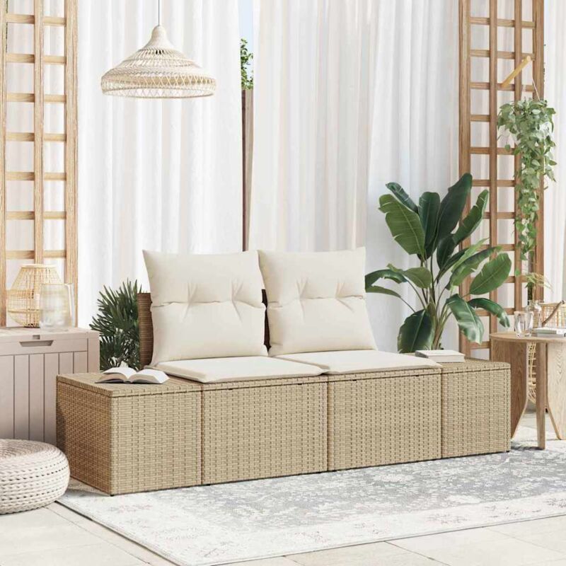 Garden Sofa With Cushion Beige 123 X 62 X 69cm Poly Rattan Vidaxl