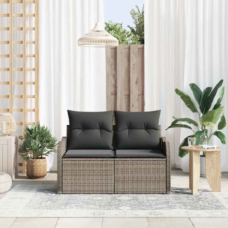 Garden Sofa With Cushion Grey 121 X 62 X 69cm Poly Rattan Vidaxl