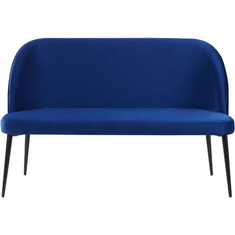 2-Seater Kitchen Sofa Bench Navy Blue Velvet Upholstery Black Metal Legs Osby - Blue