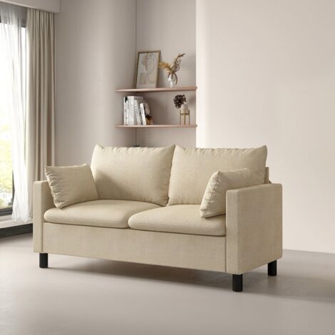 2 Seater Linen Fabric Loveseat Sofa with Side Cushions Modern Couch Settee for Home LAURA BEIGE