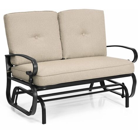 2 Seater Outdoor Glider Bench Swing Glider Chair Loveseat W/Comfortable Cushions
