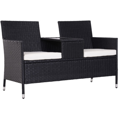 2-Seater Rattan Chair Set W/Middle Tea Table-Black