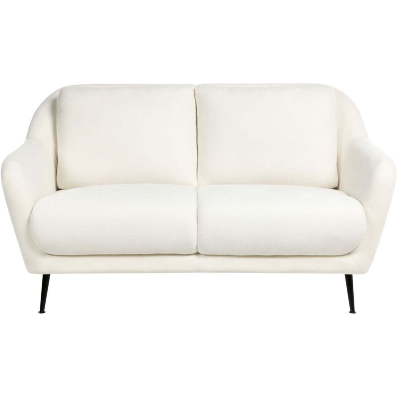 Beliani - 2 Seater Sofa Chenille Upholstery Iron Black Legs With Armrests Thick Seat Modern Style Living Room White Eiby