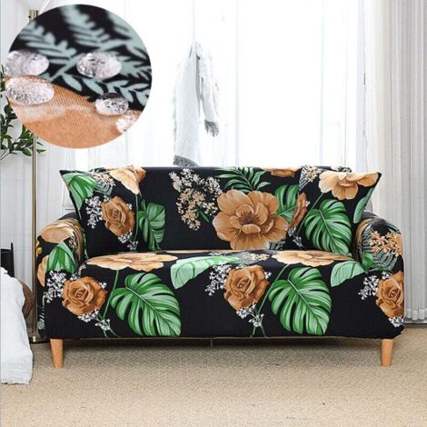 2-seater sofa cover 140-180 cm, modern sofa cover with armrest, universal elastic sofa covers, sofa protector, slipcover, night flowers MUMU