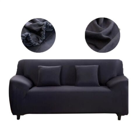 2-seater sofa cover 145-185 cm Black, solid color stretch sofa cover, elastic, thick and durable