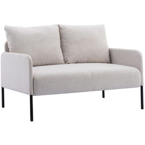 2 Seater Sofa in Linen Thick Padded Couch Modern Compact Loveseat for Apartment Bedroom Living Room, Beige, Wahson