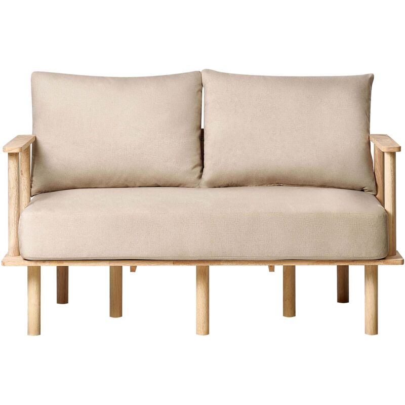 Beliani - 2 Seater Sofa Minimalistic Style Fabric Upholstered Light Wood Frame Beige Asker
