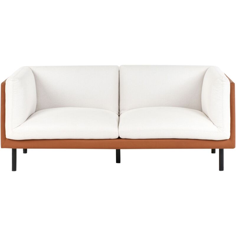 Beliani 2 Seater Sofa Upholstered Polyester Fabric And Faux Leather Metal Black Legs Living Room Furniture Off-white And Brown Vorgod
