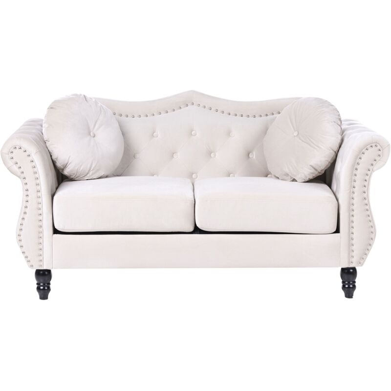 Beliani - Glam Living Room 2 Seater Velvet Sofa Nailhead Trim Button Tufted Beige Skien