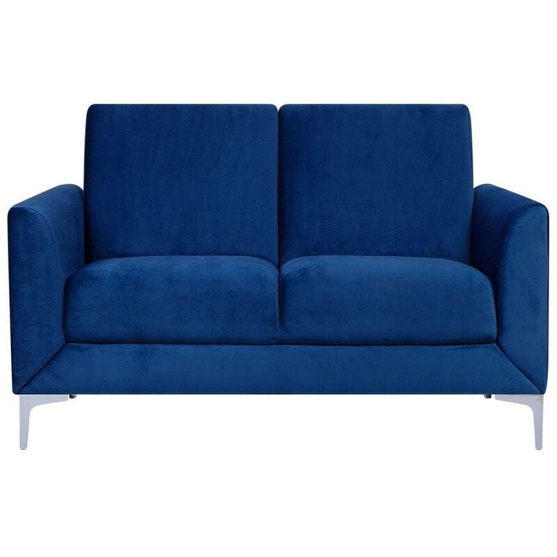 Beliani - Modern Retro Upholstered 2 Seater Sofa Loveseat Velvet Fabric Navy Blue Fenes