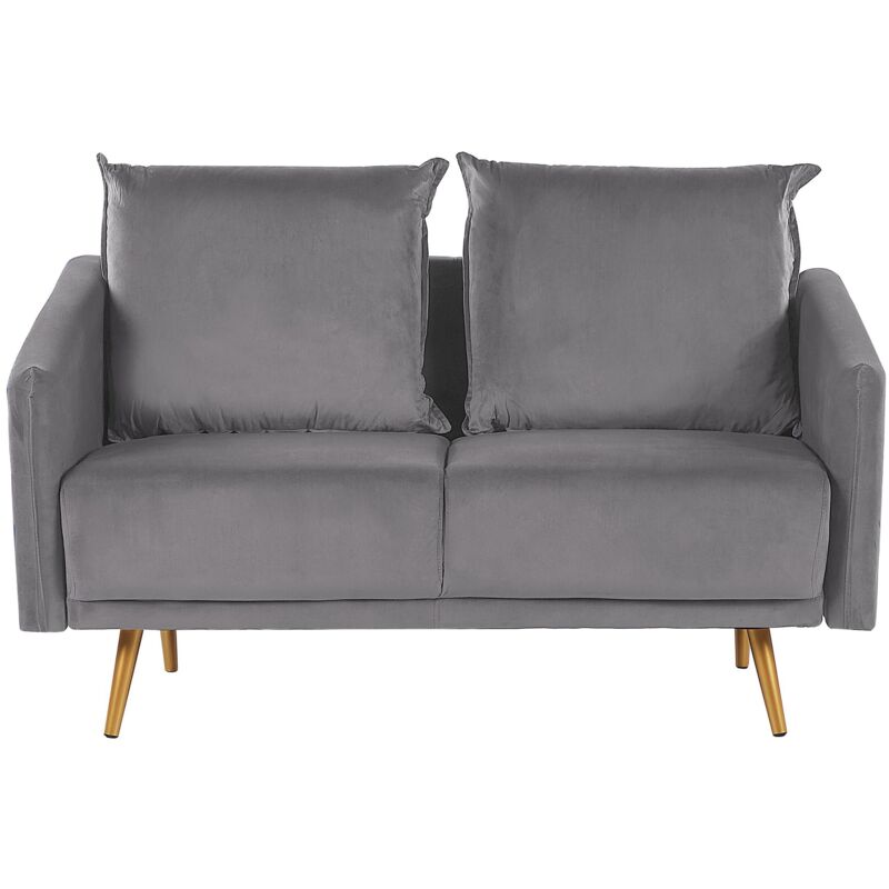 Beliani - Modern Velvet 2 Seater Sofa Grey Backrest Cushions Metal Legs Maura