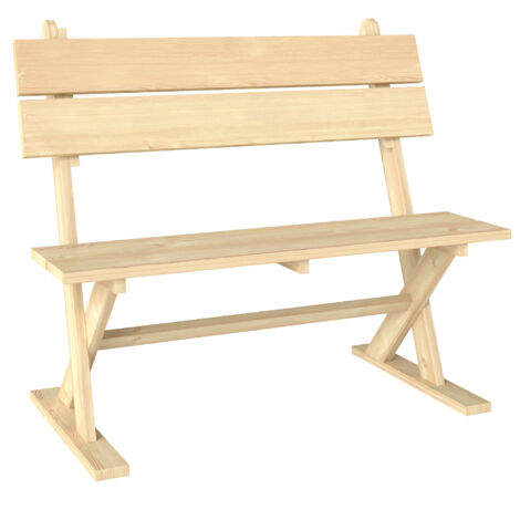 2 Seater Wooden Garden Bench, Fir Wood Outdoor Bench, Garden Loveseat with Slatted Seat, Sloping Back and Wide Feet for Patio, Park, Natural Wood Finish