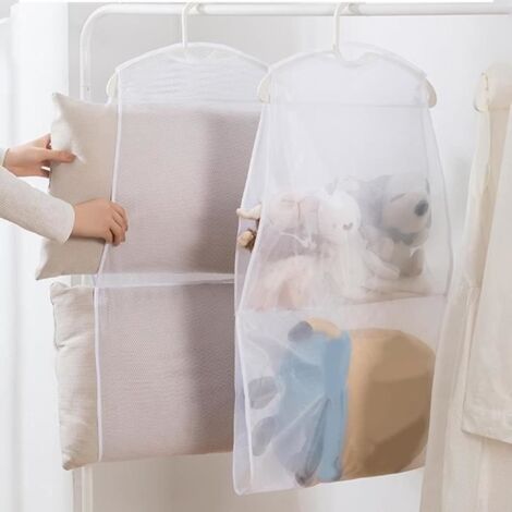2 Sechoir A Linge Pliable en Maille,Filet de Séchage pour Oreiller,Bicouche Séchoir à Jouets pour Poupée,Vêtements Sac de Rangement