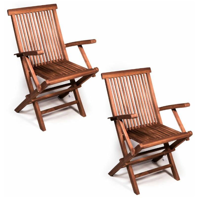 2 sedie da esterno pieghevoli con braccioli in teak Set 2 sedie in teak